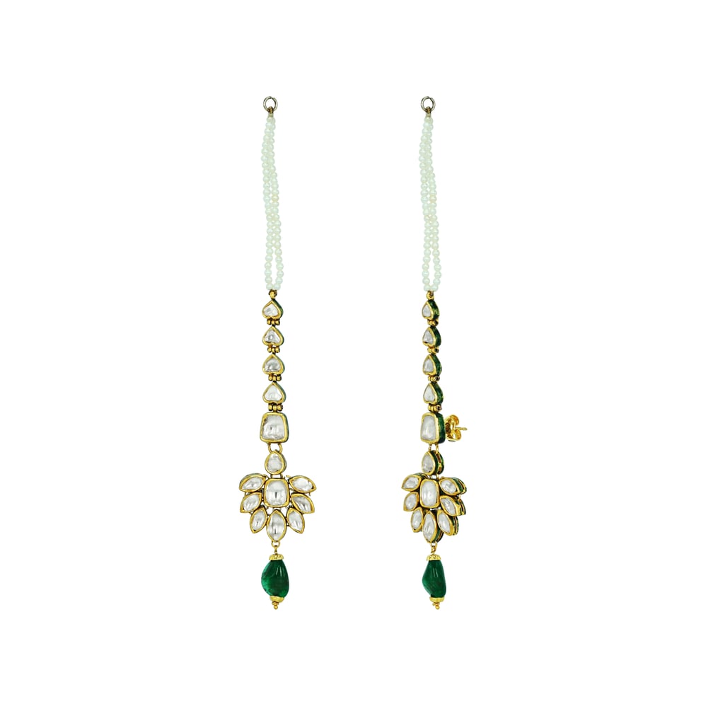 Layered Polki Necklace Set with Emerald Pendant and Kanoti Earrings